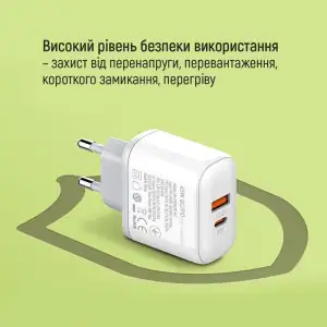 СЗУ ColorWay Power Delivery Port PPS USB (Type-C PD + USB QC3.0) (45W) White (CW-CHS042PD-WT) UA