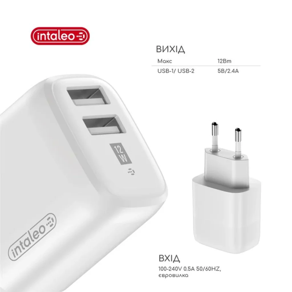 МЗП Intaleo TCG242 (2USB, 2.4A) White (1283126578281) UA