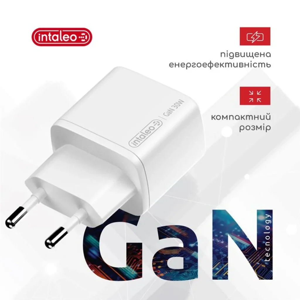 МЗП Intaleo TCG30GAN USB-C PD+USB-A QC 3.0 White (1283126578274) UA