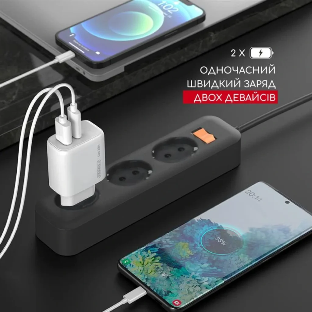 МЗП Intaleo TCG30GAN USB-C PD+USB-A QC 3.0 White (1283126578274) UA
