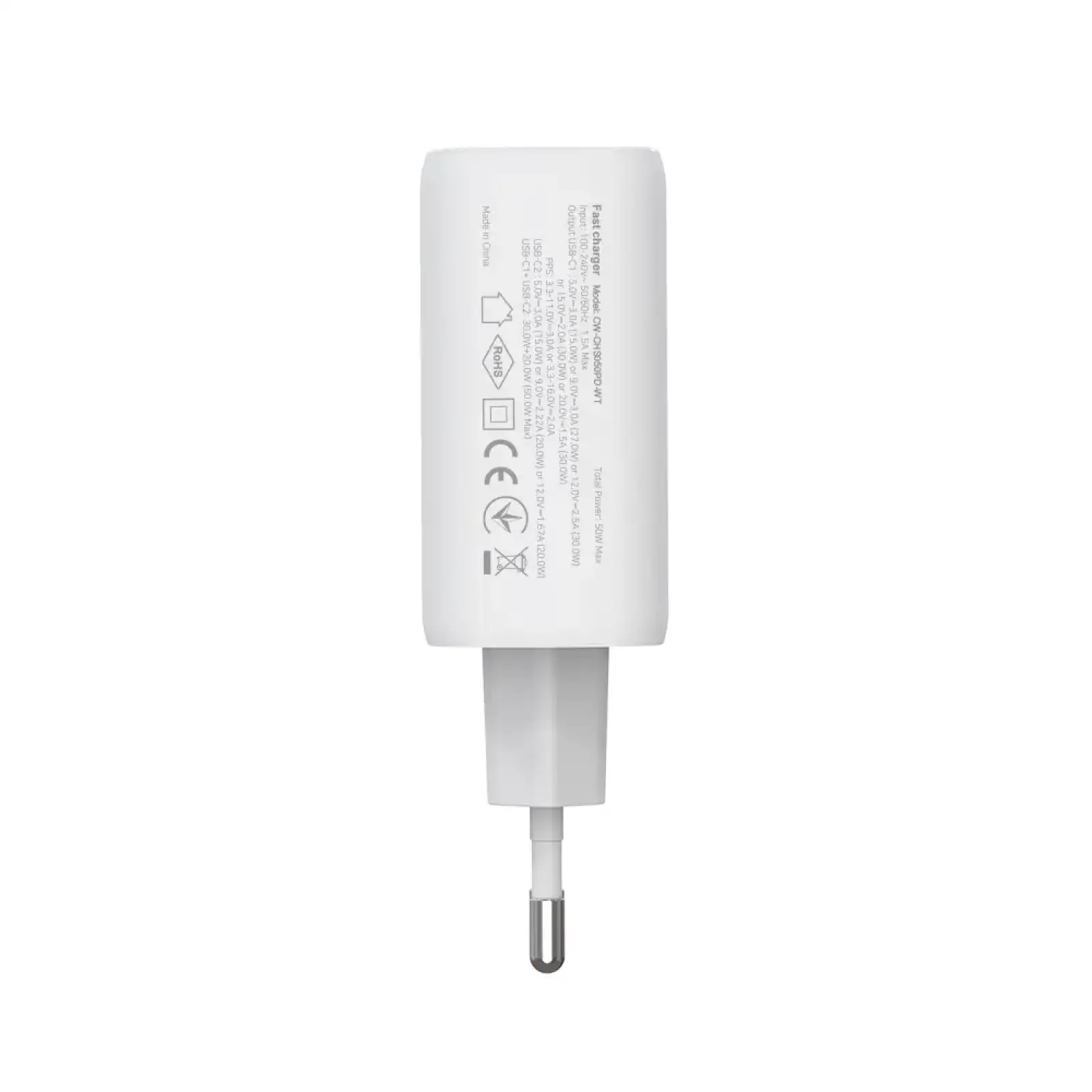 СЗУ ColorWay GaN Mini 50W PD Port PPS USB (Type-C PD 30W + Type-C PD 20W) White (CW-CHS050PD-WT) UA