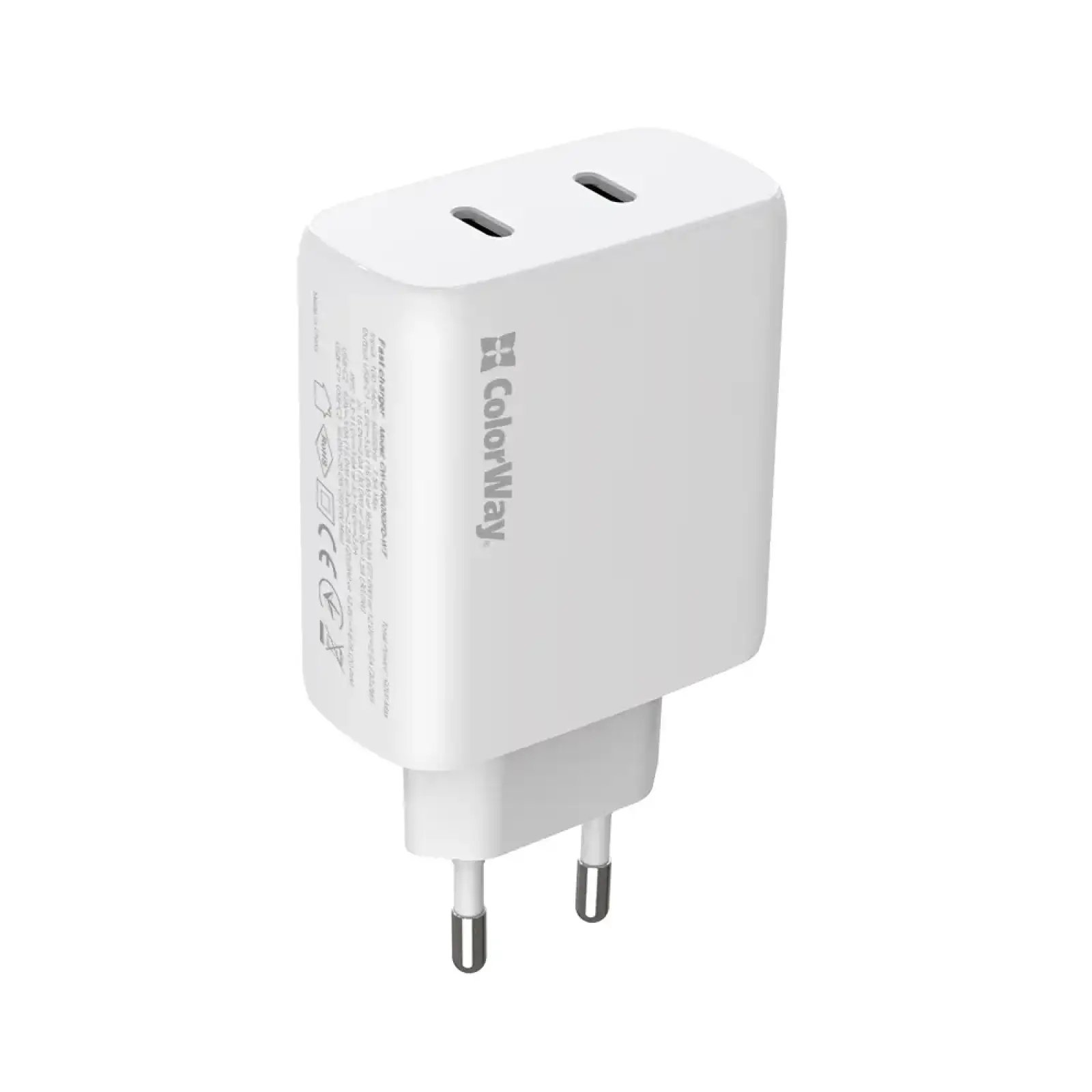 СЗУ ColorWay GaN Mini 50W PD Port PPS USB (Type-C PD 30W + Type-C PD 20W) White (CW-CHS050PD-WT) UA