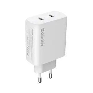 СЗУ ColorWay GaN Mini 50W PD Port PPS USB (Type-C PD 30W + Type-C PD 20W) White (CW-CHS050PD-WT) UA