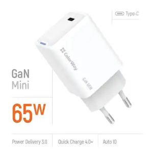 СЗУ ColorWay GaN Mini 65W PD Port PPS USB-C White (CW-CHS049PD-WT) UA