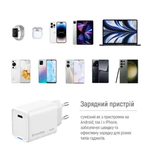 СЗУ ColorWay GaN Mini 65W PD Port PPS USB-C White (CW-CHS049PD-WT) UA