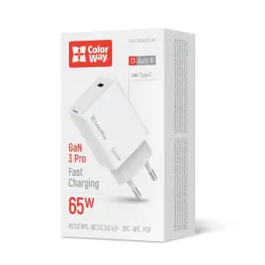 СЗУ ColorWay GaN Mini 65W PD Port PPS USB-C White (CW-CHS049PD-WT) UA