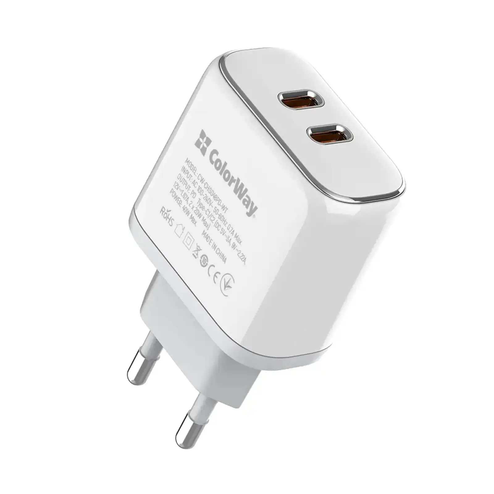 СЗУ ColorWay Power Delivery Port PPS USB (Type-C PD + Type-C PD) (40W) White (CW-CHS048PD-WT) UA
