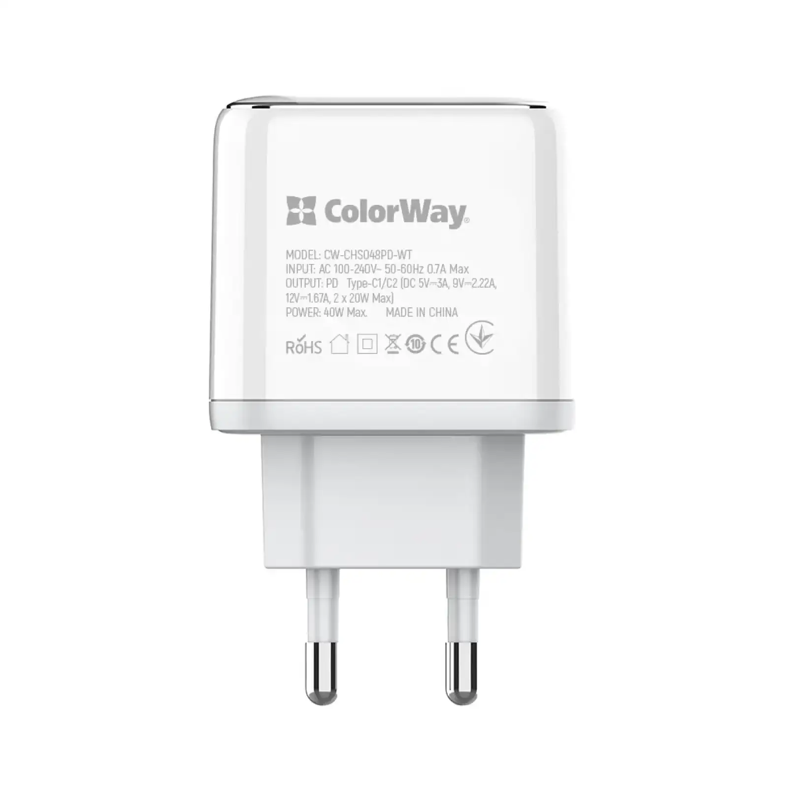 СЗУ ColorWay Power Delivery Port PPS USB (Type-C PD + Type-C PD) (40W) White (CW-CHS048PD-WT) UA