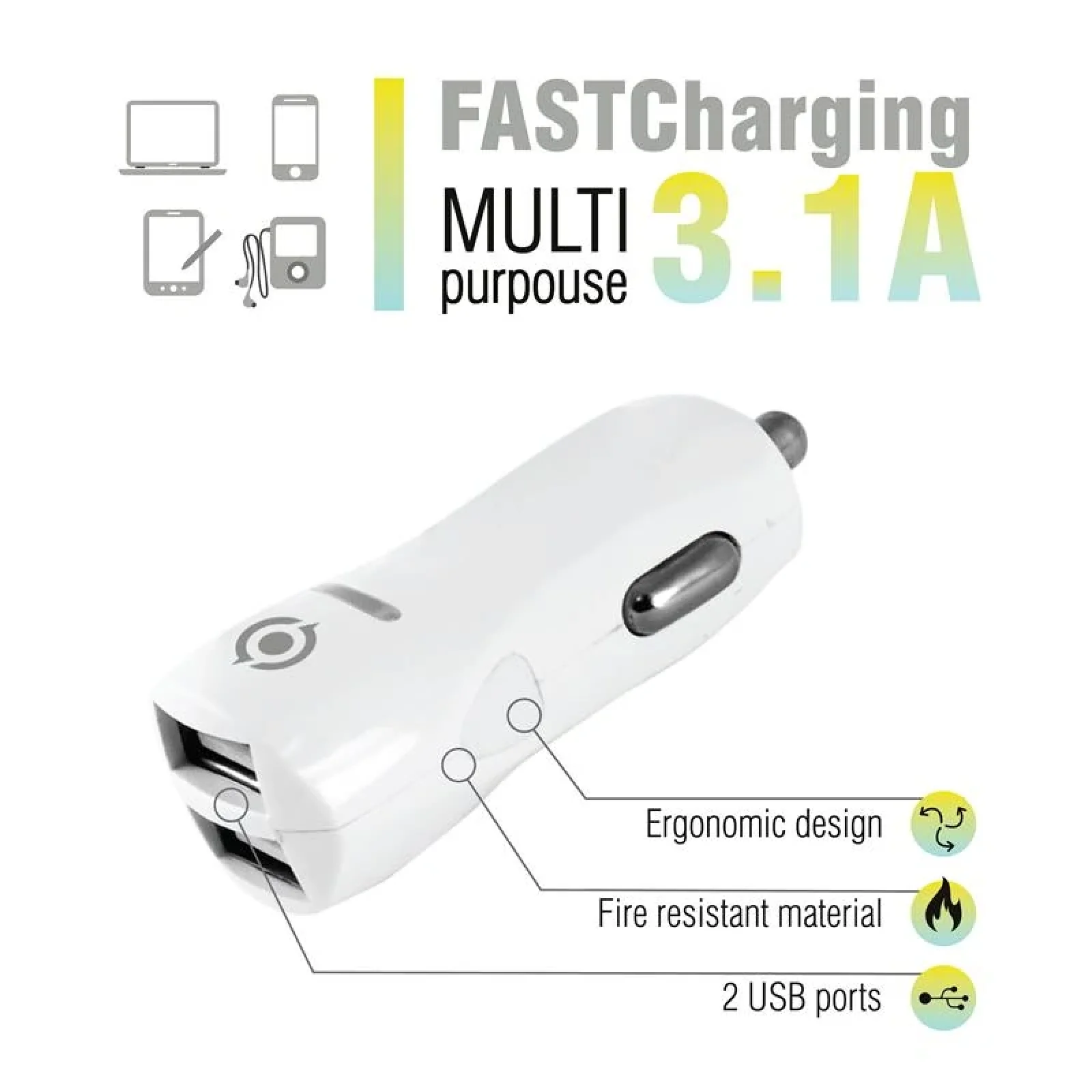 АЗП Piko CC-312 (2USB, 3.1A) White (1283126477546) UA