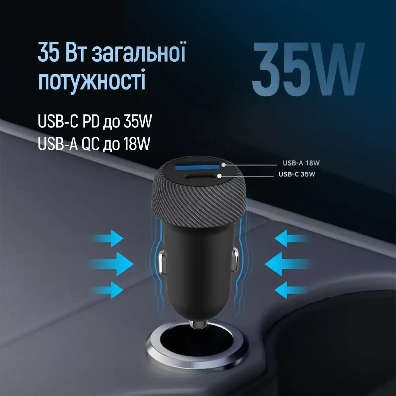 АЗП ColorWay 2USB (Type-C PD35W + USB QC3.0) 35W Black (CW-CHA064PD-BK) UA