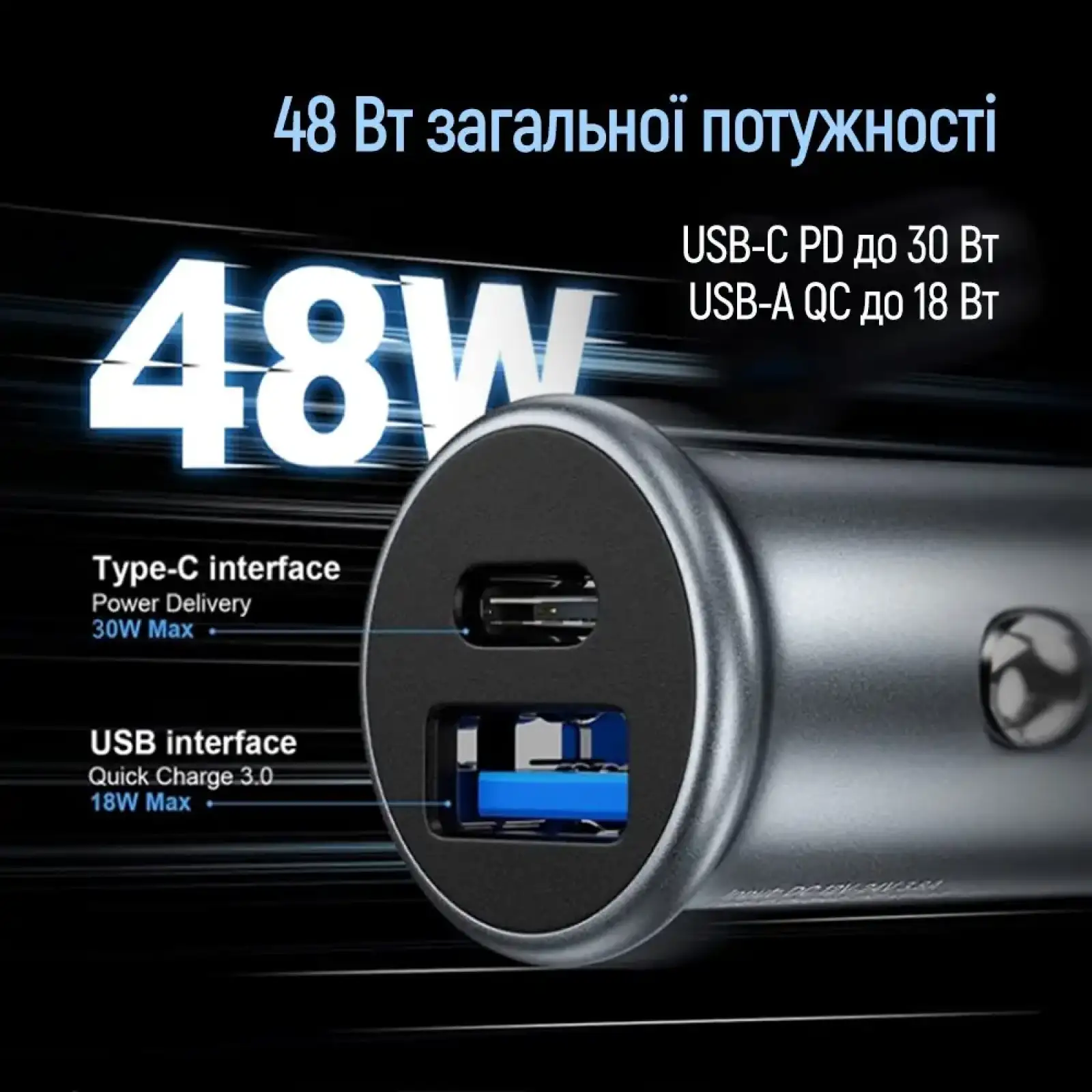 АЗУ ColorWay 2USB (Type-C PD30W + USB QC3.0 18W) 48W Gray (CW-CHA065PD-GR) UA