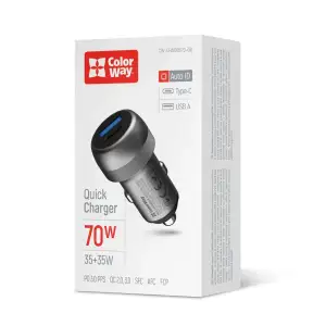 АЗУ ColorWay 2USB (Type-C PD35W + USB QC3.0 35W) 70W Gray (CW-CHA066PD-GR) UA