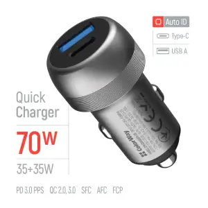 АЗУ ColorWay 2USB (Type-C PD35W + USB QC3.0 35W) 70W Gray (CW-CHA066PD-GR) UA