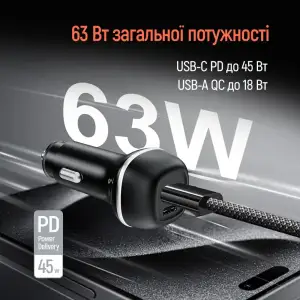 АЗУ ColorWay 2USB (Type-C PD45W + USB QC3.0 18W) 63W Black (CW-CHA067PD-BK) UA