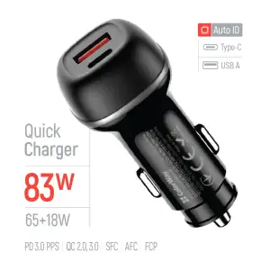 АЗУ ColorWay 2USB (Type-C PD65W + USB QC3.0 18W) 83W Black (CW-CHA068PD-BK) UA