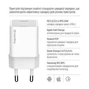МЗП ColorWay GaN Mini 20W PD Port PPS USB-C White (CW-CHS059PD-WT) UA