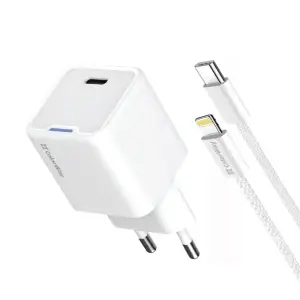 МЗП ColorWay GaN Mini 20W PD Port PPS USB-C White (CW-CHS059PD-WT) + кабель Lightning UA