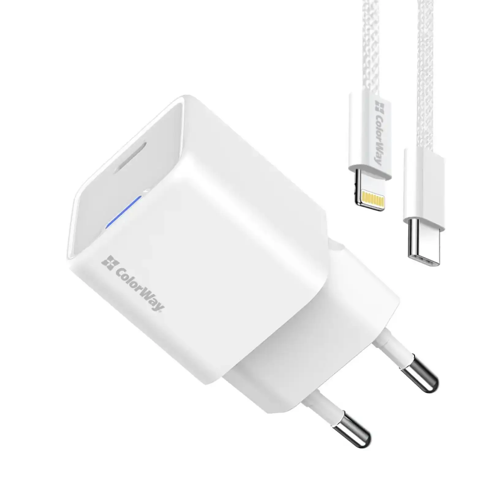 СЗУ ColorWay GaN Mini 20W PD Port PPS USB-C White (CW-CHS059PDL-WT) + кабель Lightning UA