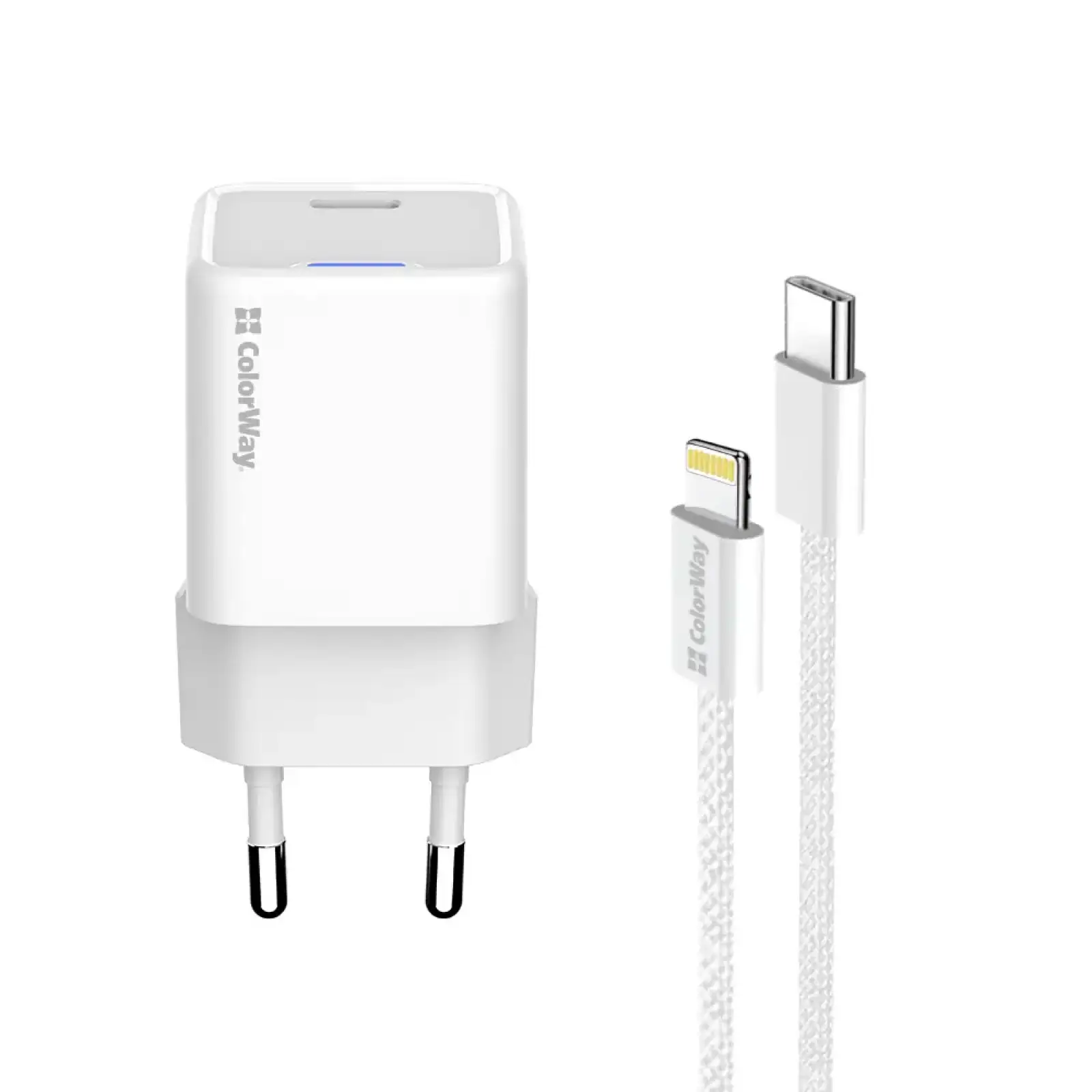 СЗУ ColorWay GaN Mini 20W PD Port PPS USB-C White (CW-CHS059PDL-WT) + кабель Lightning UA