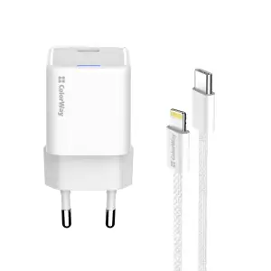 СЗУ ColorWay GaN Mini 20W PD Port PPS USB-C White (CW-CHS059PDL-WT) + кабель Lightning UA