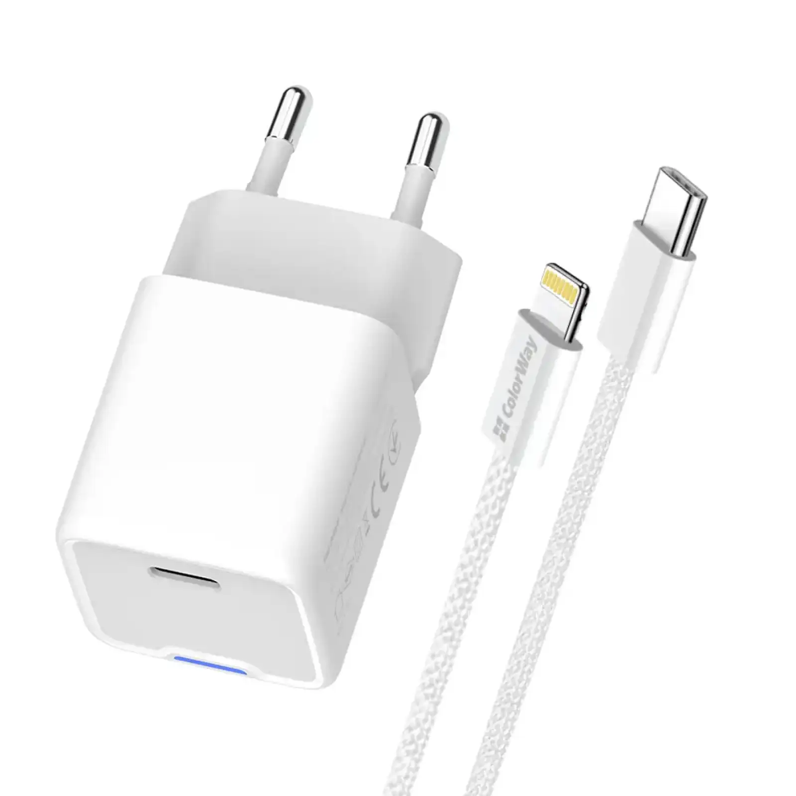 СЗУ ColorWay GaN Mini 20W PD Port PPS USB-C White (CW-CHS059PDL-WT) + кабель Lightning UA
