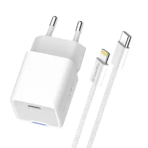 СЗУ ColorWay GaN Mini 20W PD Port PPS USB-C White (CW-CHS059PDL-WT) + кабель Lightning UA