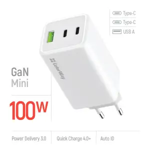 МЗП ColorWay GaN Mini 100W PD Port PPS USB (USB-2C1A) White (CW-CHS061PD-WT) UA