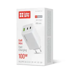 МЗП ColorWay GaN Mini 100W PD Port PPS USB (USB-2C1A) White (CW-CHS061PD-WT) UA