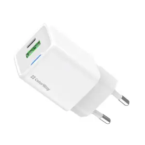 СЗУ ColorWay GaN Mini 20W PD Port PPS USB (Type-C PD + USB QC4.0) White (CW-CHS062PD-WT) UA