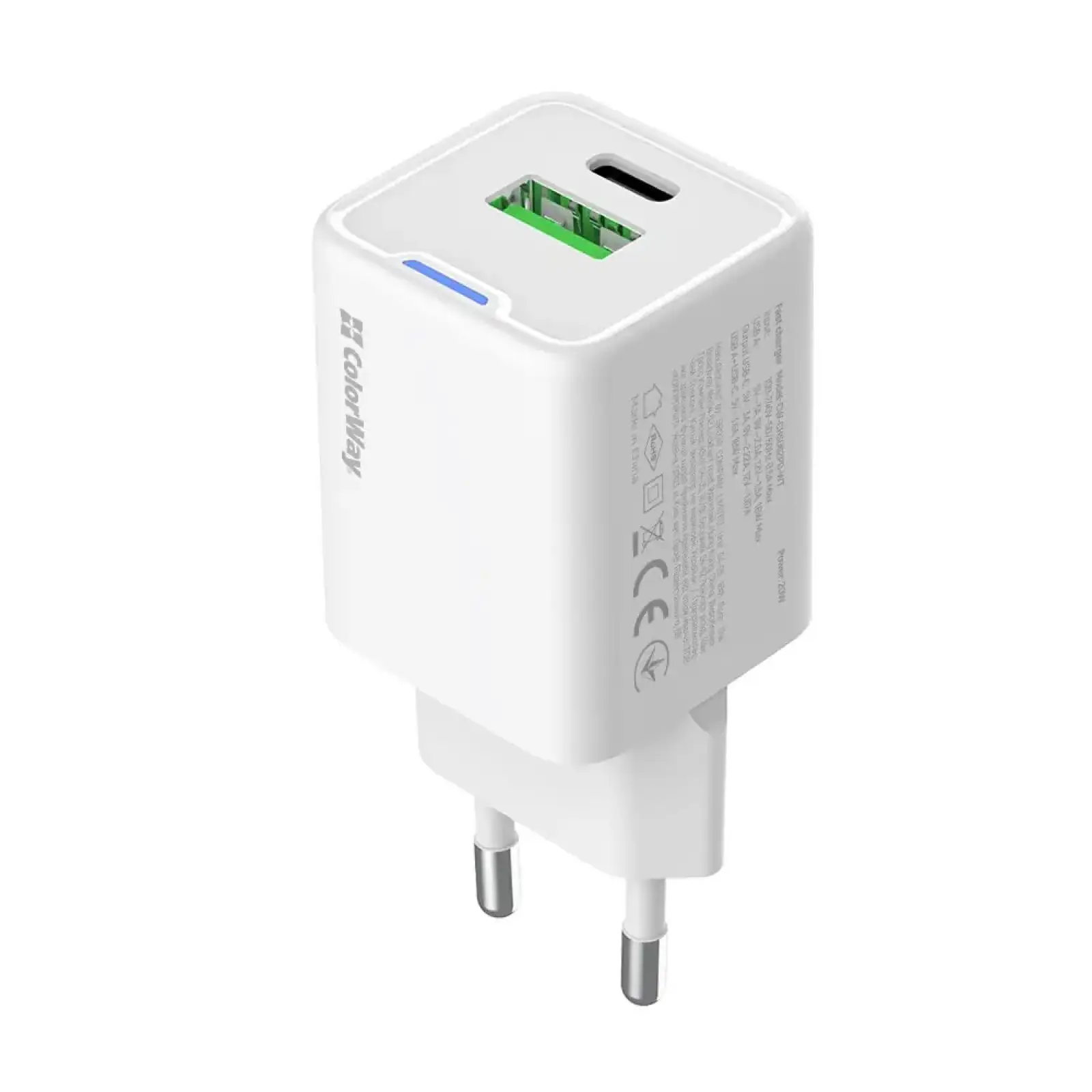СЗУ ColorWay GaN Mini 20W PD Port PPS USB (Type-C PD + USB QC4.0) White (CW-CHS062PD-WT) UA