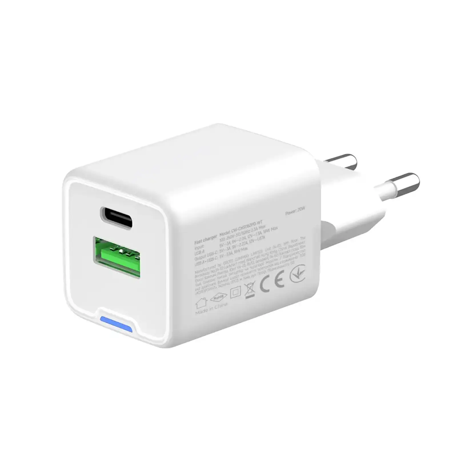 СЗУ ColorWay GaN Mini 20W PD Port PPS USB (Type-C PD + USB QC4.0) White (CW-CHS062PD-WT) UA