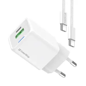 СЗУ ColorWay GaN Mini 20W PD Port PPS USB (Type-C PD + USB QC4.0) White (CW-CHS062PDC-WT) + кабель Type-C UA