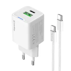 СЗУ ColorWay GaN Mini 20W PD Port PPS USB (Type-C PD + USB QC4.0) White (CW-CHS062PDC-WT) + кабель Type-C UA