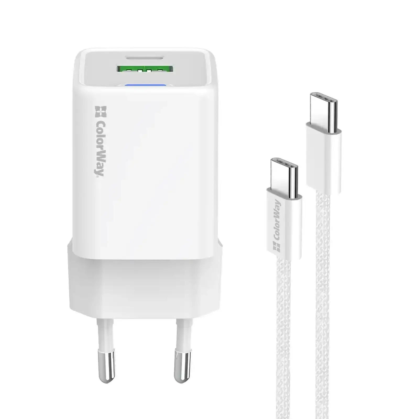 СЗУ ColorWay GaN Mini 20W PD Port PPS USB (Type-C PD + USB QC4.0) White (CW-CHS062PDC-WT) + кабель Type-C UA