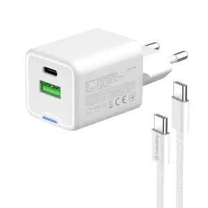 СЗУ ColorWay GaN Mini 20W PD Port PPS USB (Type-C PD + USB QC4.0) White (CW-CHS062PDC-WT) + кабель Type-C UA