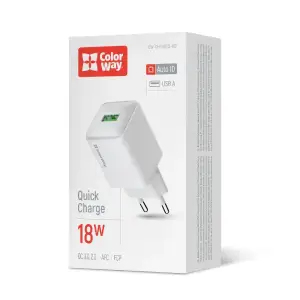 СЗУ ColorWay 1USB Quick Charge 3.0 (18W) V2 White (CW-CHS063Q-WT) UA