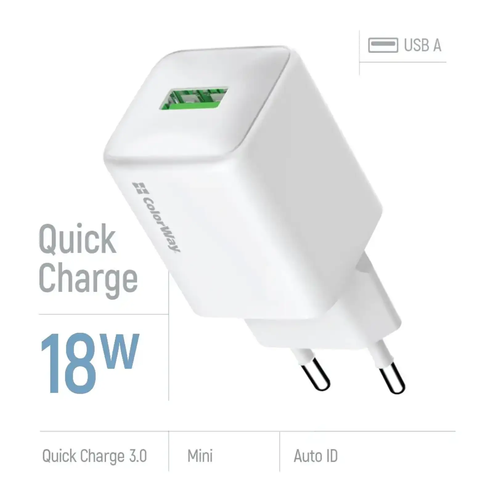СЗУ ColorWay 1USB Quick Charge 3.0 (18W) V2 White (CW-CHS063Q-WT) UA