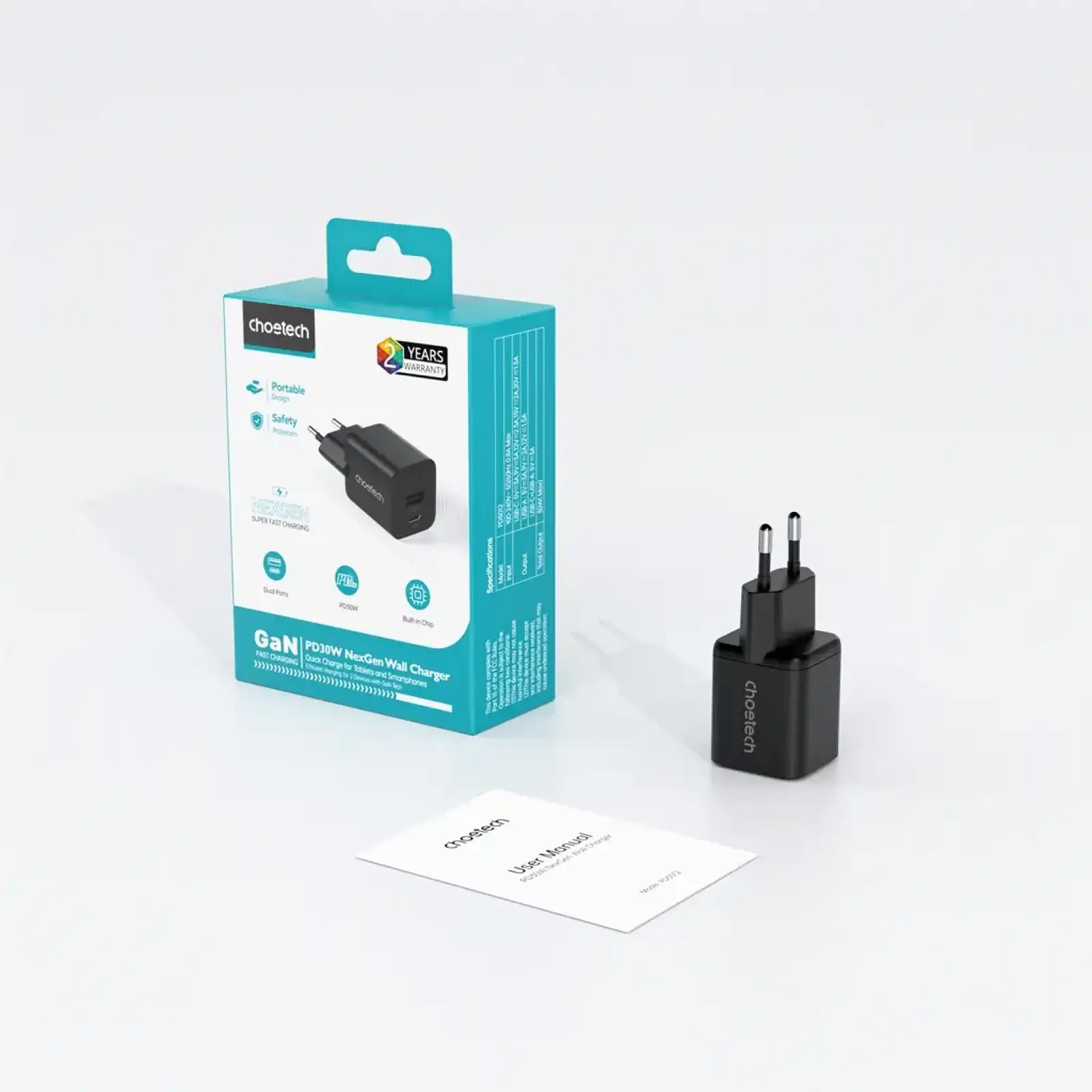 МЗП Choetech (USB-C+USB-A) Black (PD5012-EU-BK) UA