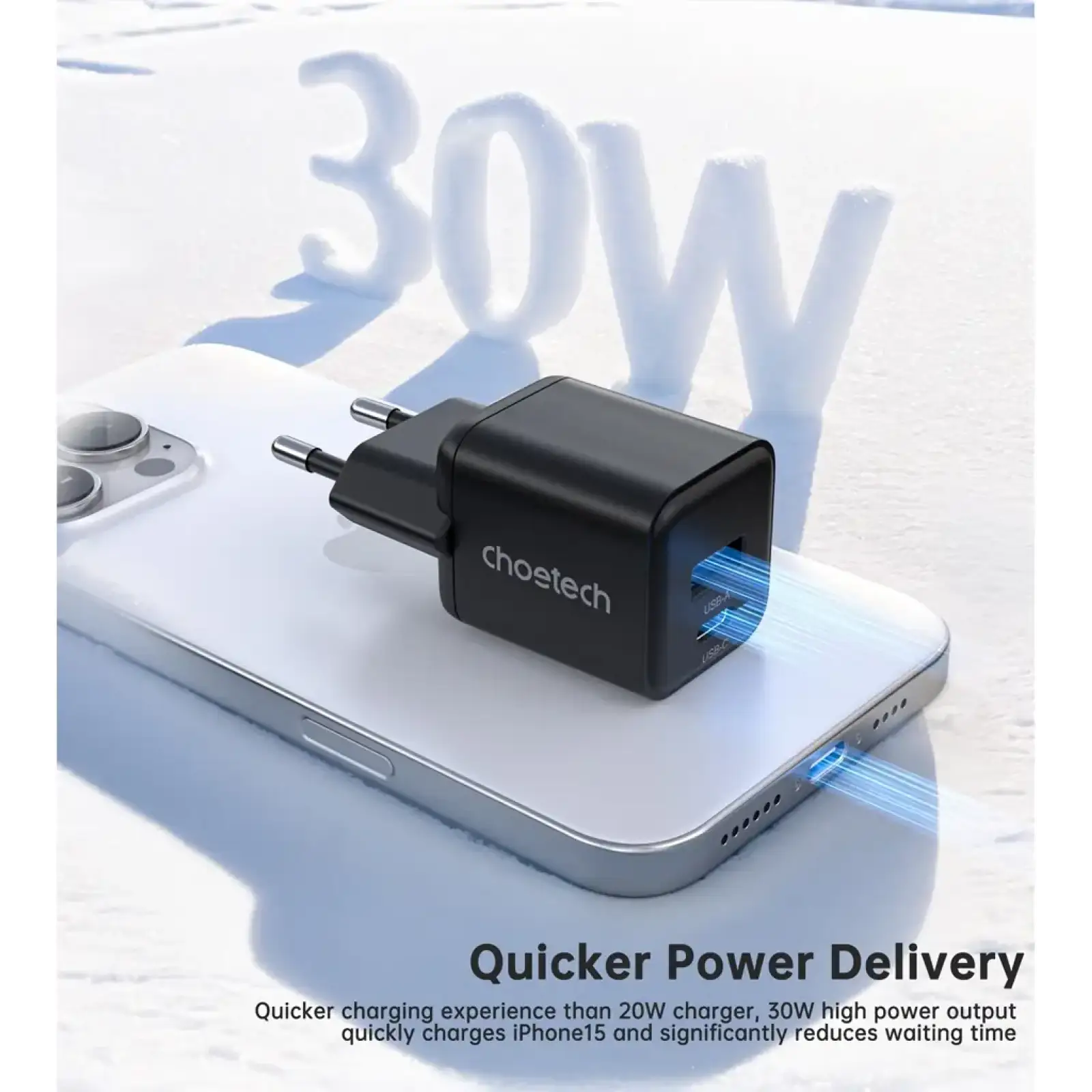 МЗП Choetech (USB-C+USB-A) Black (PD5012-EU-BK) UA