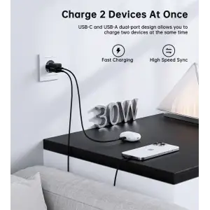 МЗП Choetech (USB-C+USB-A) Black (PD5012-EU-BK) UA