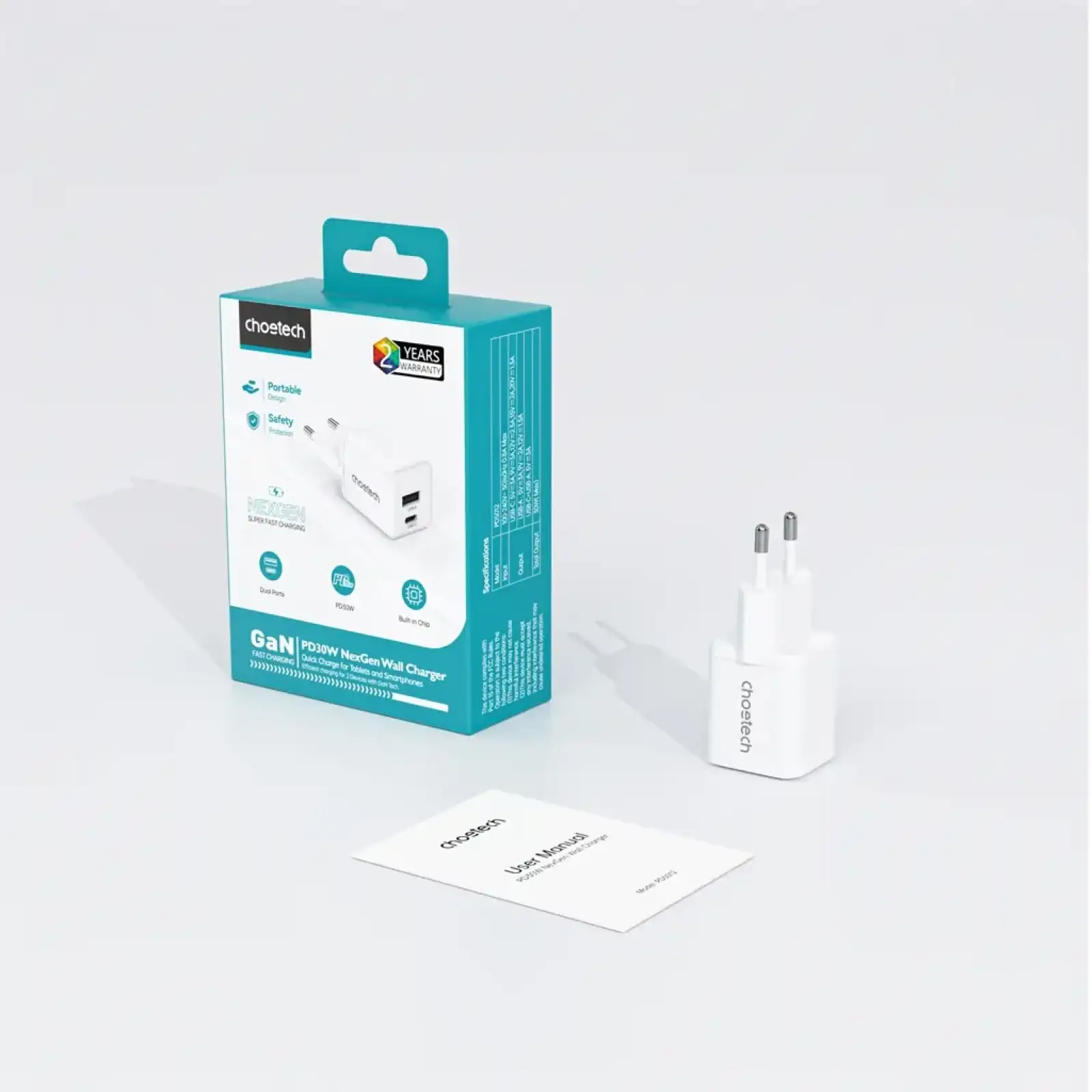 МЗП Choetech (USB-C+USB-A) White (PD5012-EU-WH) UA