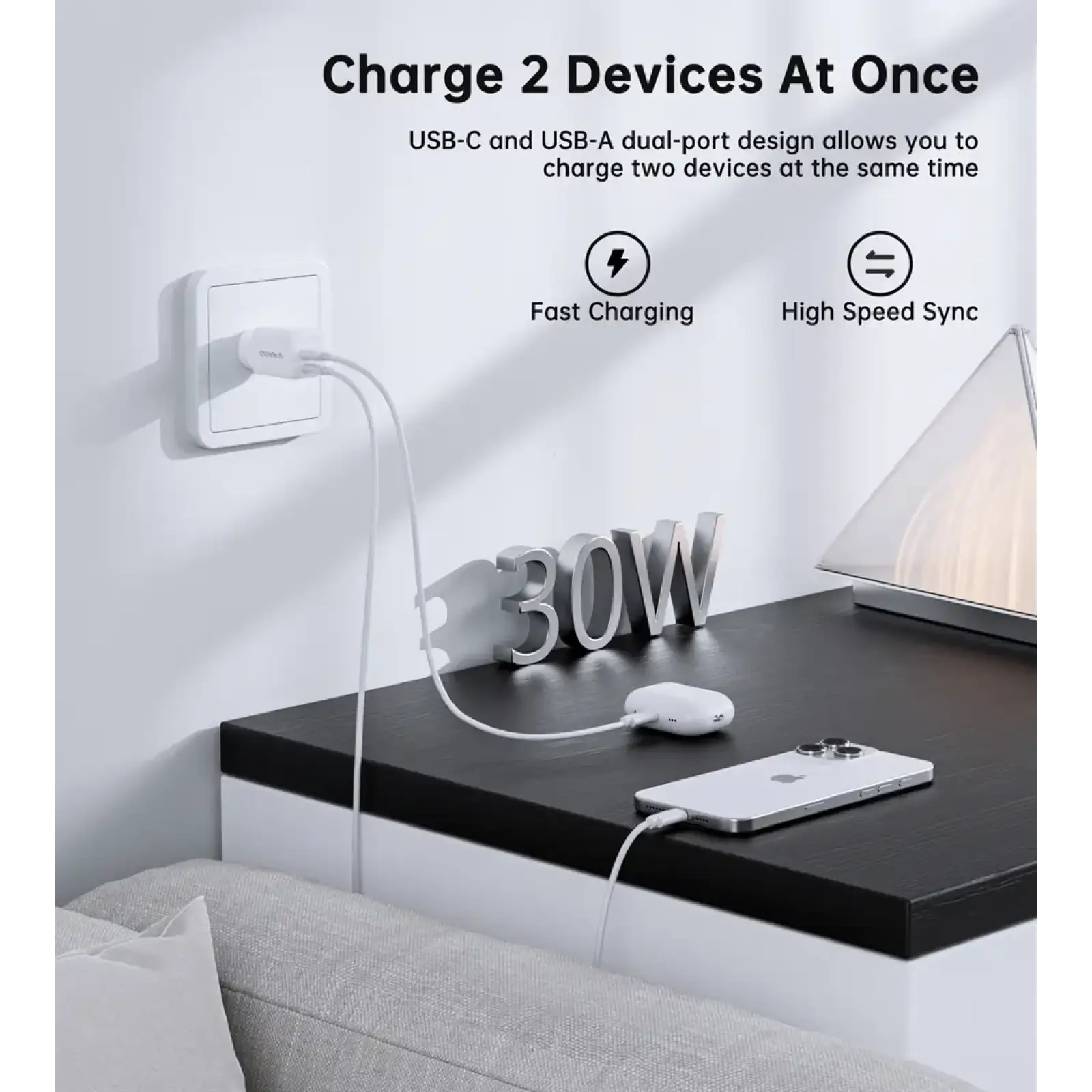МЗП Choetech (USB-C+USB-A) White (PD5012-EU-WH) UA