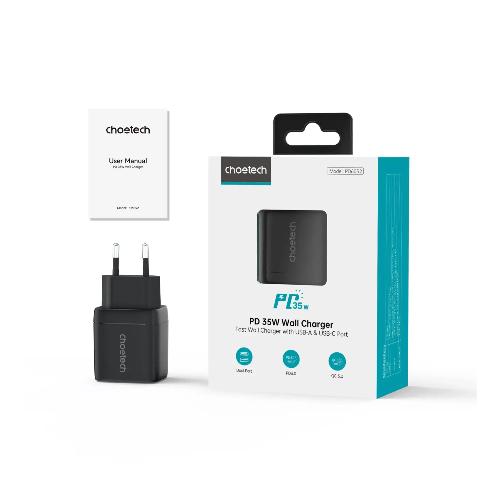 МЗП Choetech (USB-C+USB-A) Black (PD6052-EU-BK) UA