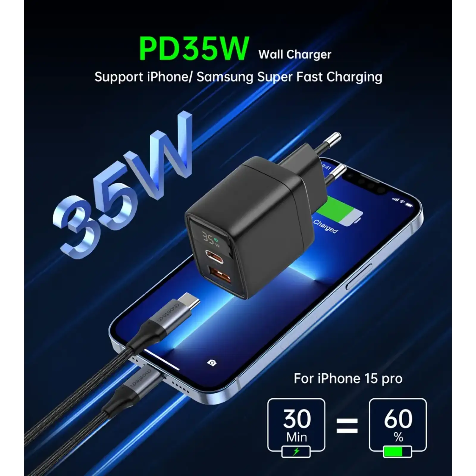 МЗП Choetech (USB-C+USB-A) Black (PD6052-EU-BK) UA