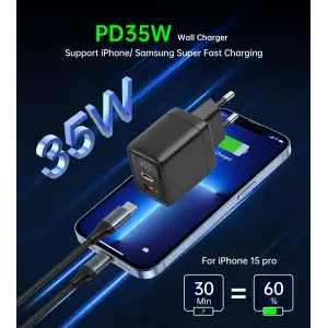 МЗП Choetech (USB-C+USB-A) Black (PD6052-EU-BK) UA