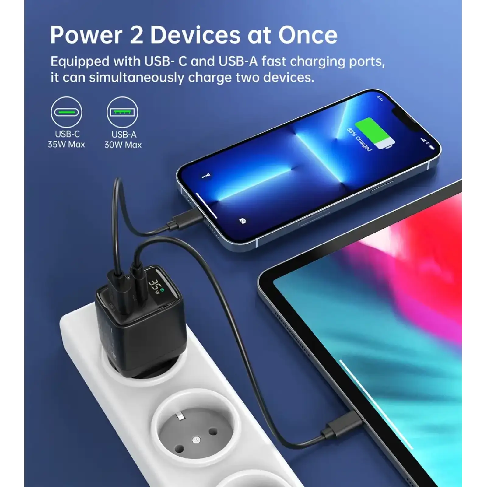 МЗП Choetech (USB-C+USB-A) Black (PD6052-EU-BK) UA
