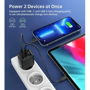МЗП Choetech (USB-C+USB-A) Black (PD6052-EU-BK) UA