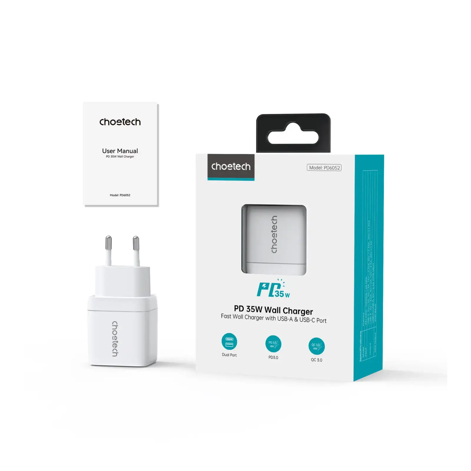 МЗП Choetech (USB-C+USB-A) White (PD6052-EU-WH) UA