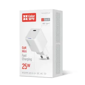 МЗП ColorWay GaN Mini 25W PD Port PPS USB-C White (CW-CHS052PD-WT) UA