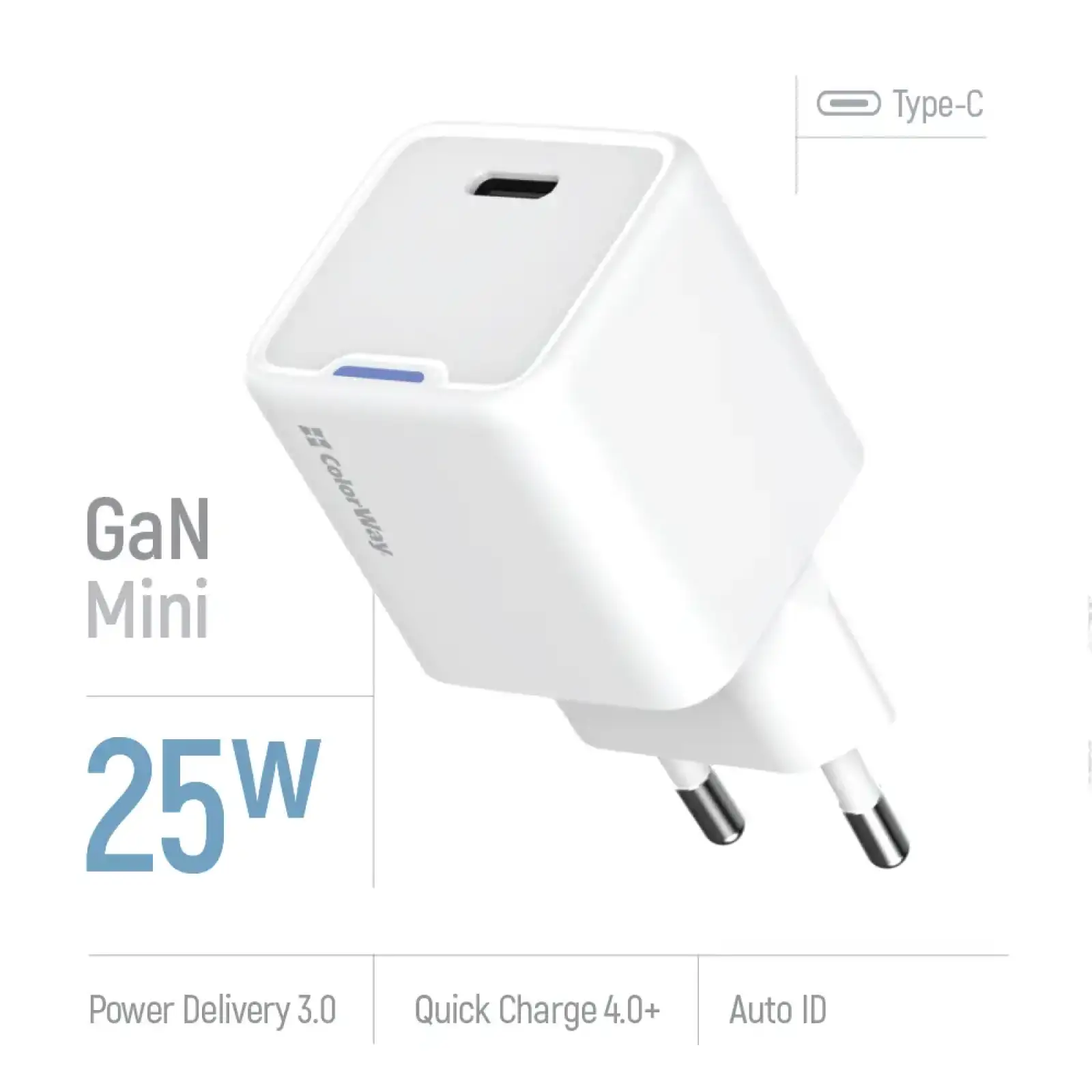 СЗУ ColorWay GaN Mini 25W PD Port PPS USB-C White (CW-CHS052PD-WT) UA